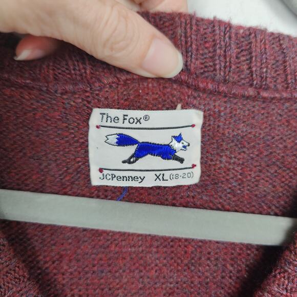 Vintage The‎ Fox JC Penney Vest Mens XL Red Blue Speckled Pullover Jumper - Picture 3 of 7